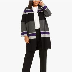 Calvin Klein Womens Plus Knit Striped Cardigan Sweater Black